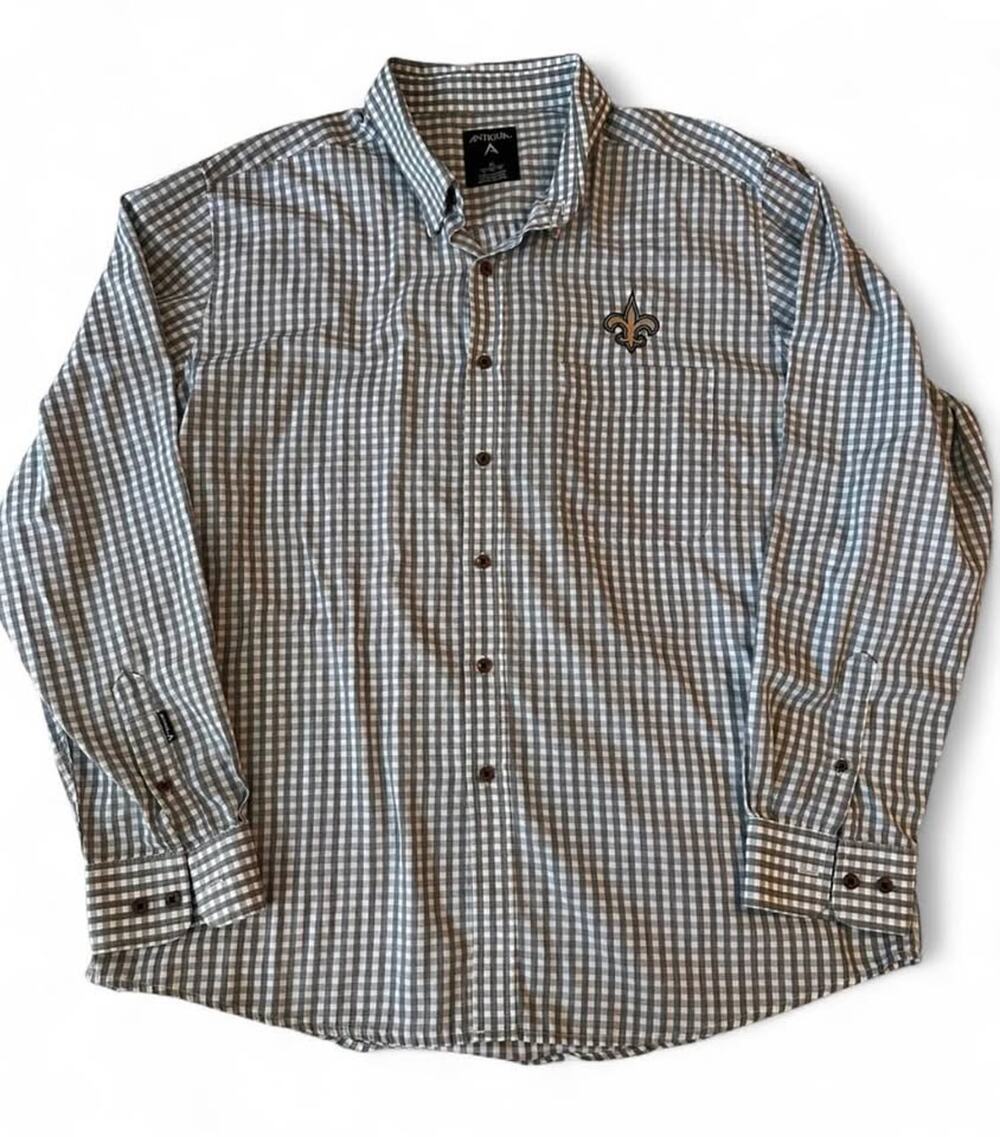 Mens Antigua New Orleans Saints Gingham Button Down Shirt XL